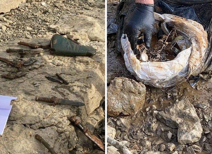 Estábamos pescando y encontramos una mochila llena de armas y joyas robadas
