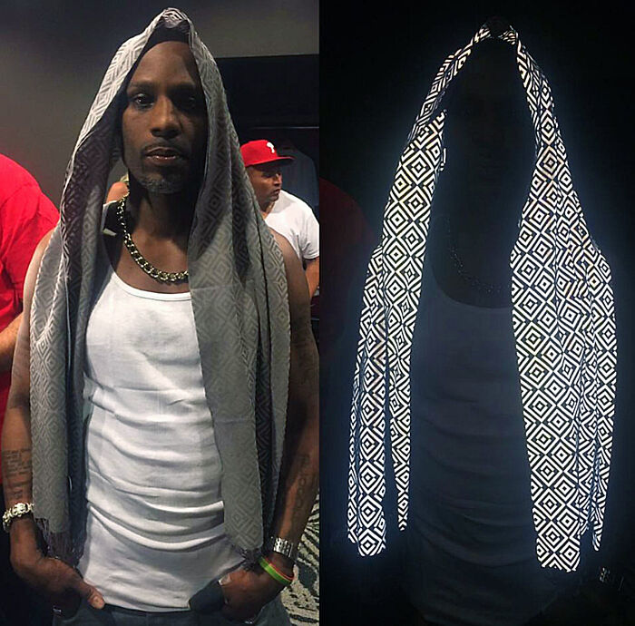 DMX portando una bufanda antipaparazzi que arruina las fotos al afectar al flash