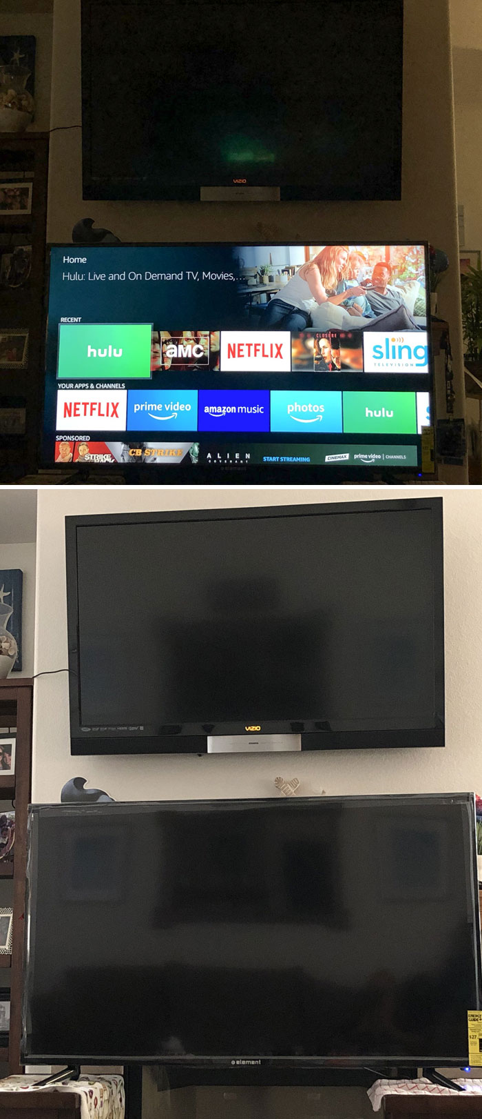 Mis impresionantes primos me compraron anoche un televisor grande de 55 pulgadas, como agradecimiento y como regalo de "pasaremos mucho más tiempo en tu casa"