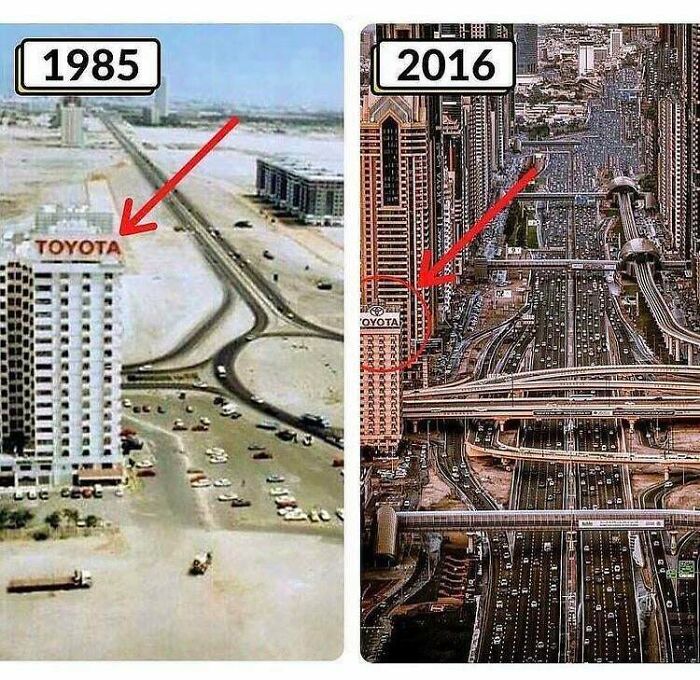 Progreso de Dubai: un círculo rojo muy necesario que muestra el edificio Toyota aún en pie para presenciar todos los cambios que ocurrieron