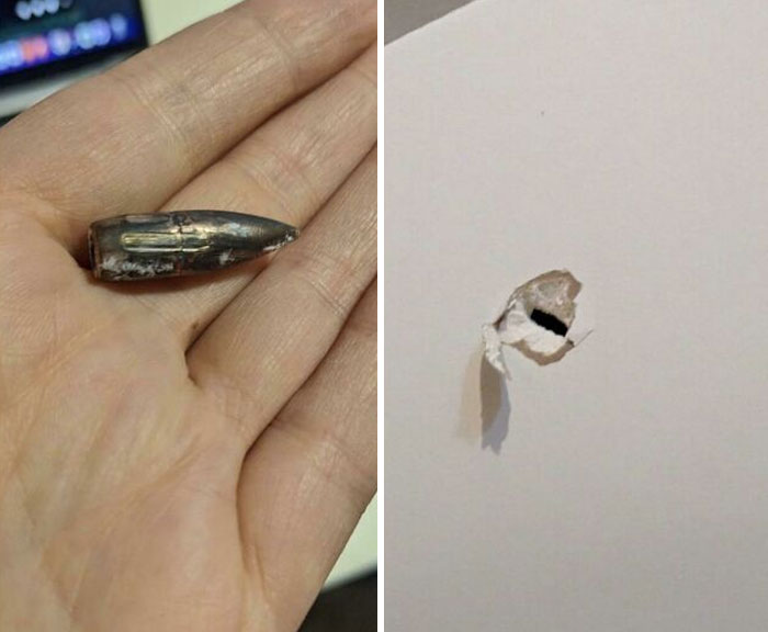 Te quejas de los fuegos artificiales en año nuevo y alguien decide decorar tu casa con una bala de AK47