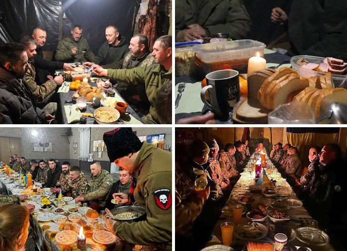 Soldados ucranianos celebrando las navidades