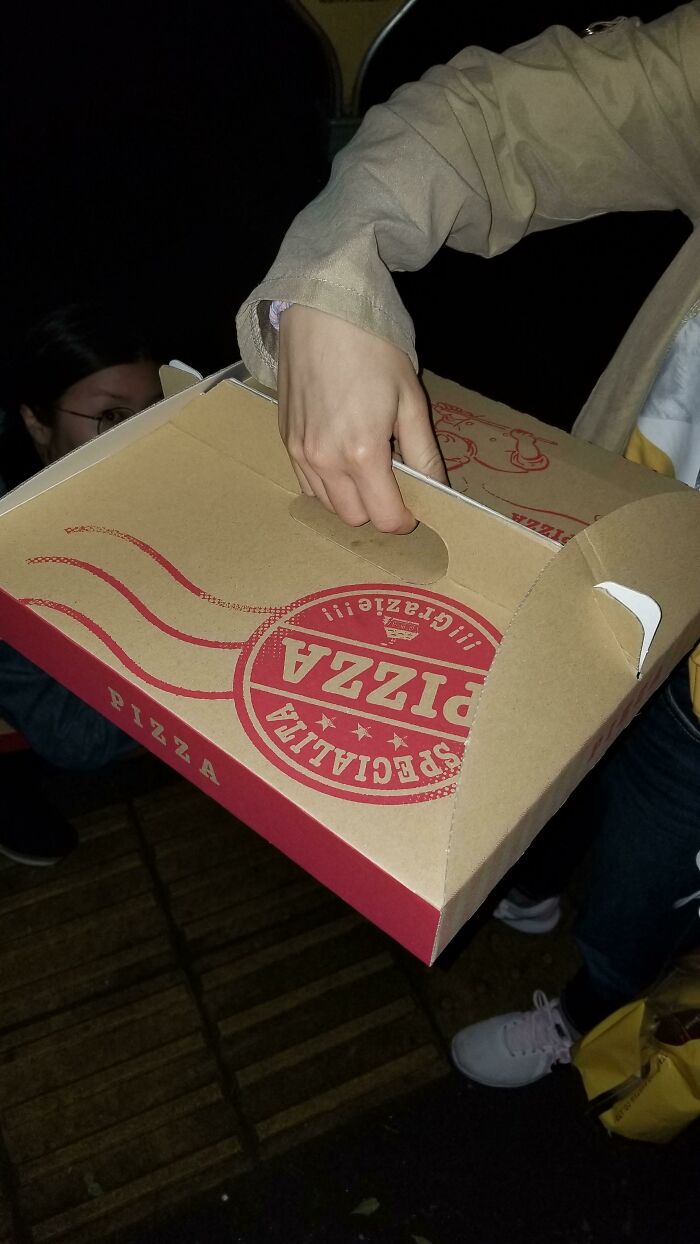 Caja de pizza con asa para mantener la pizza horizontal, Japón