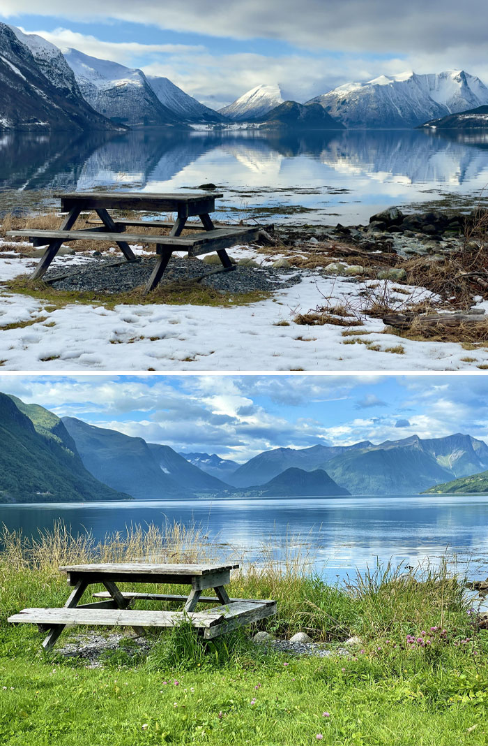 Febrero VS Agosto 2023. Åndalsnes, Noruega