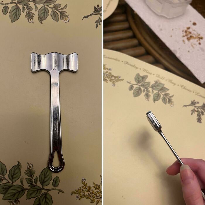 Objeto extraño en forma de martillo con bordes planos