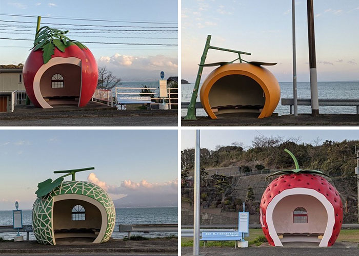 Paradas de autobús en forma de fruta, Nagasaki, Japón (1990)
