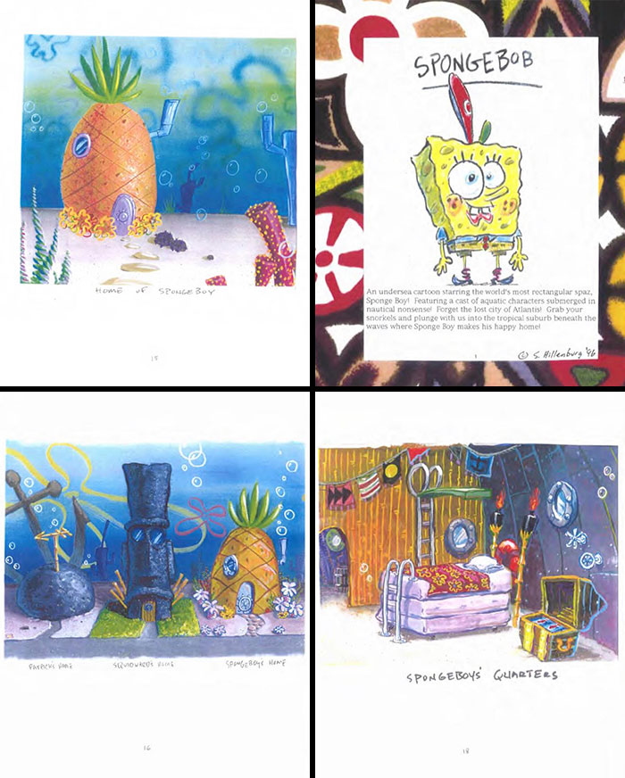 Conceptos y dibujos originales de Bob Esponja por Stephen Hillenberg, 1996
