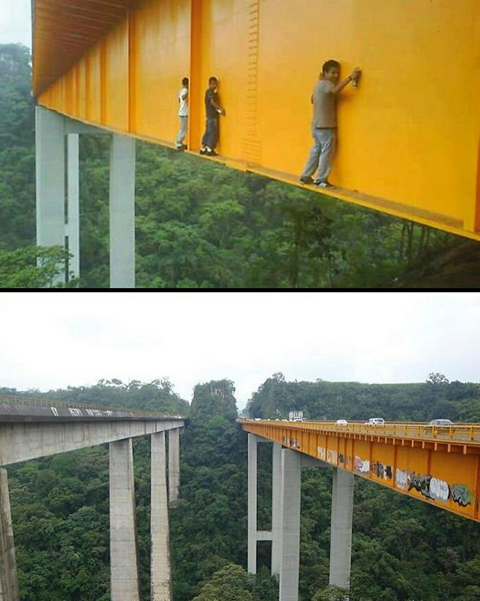 Graffiti de alto riesgo en el puente Metlac en Veracruz, México, a finales de los 90 y principios de los 2000