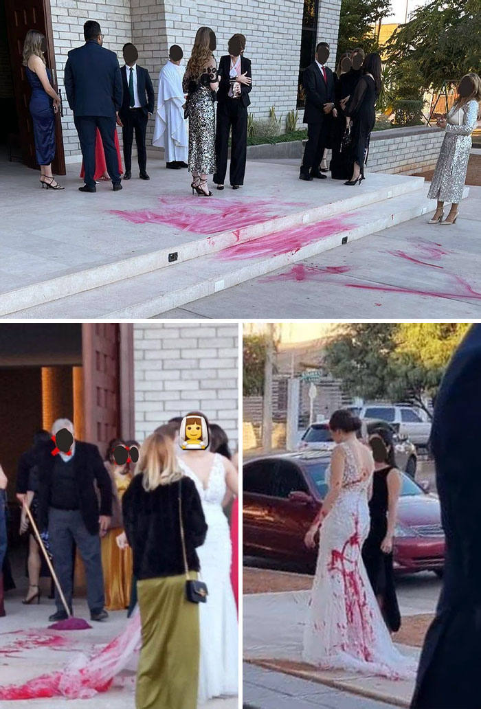 La suegra contrató a alguien para que arrojara pintura roja al vestido de la novia