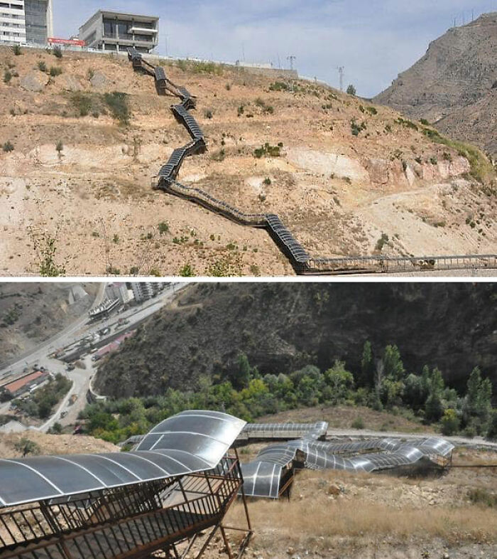Escaleras hacia una residencia de estudiantes en Turquía