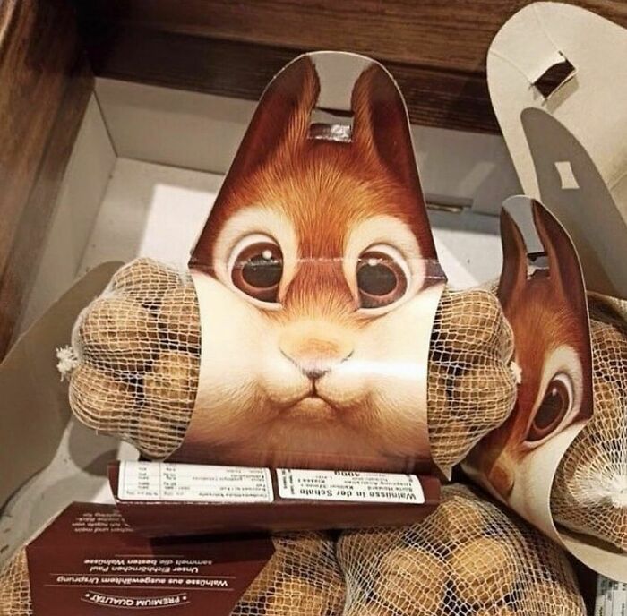 Bolsa de nueces con diseño divertido de cara de animal que resulta incómoda y graciosa, imagen para fotos horribles pero divertidas.