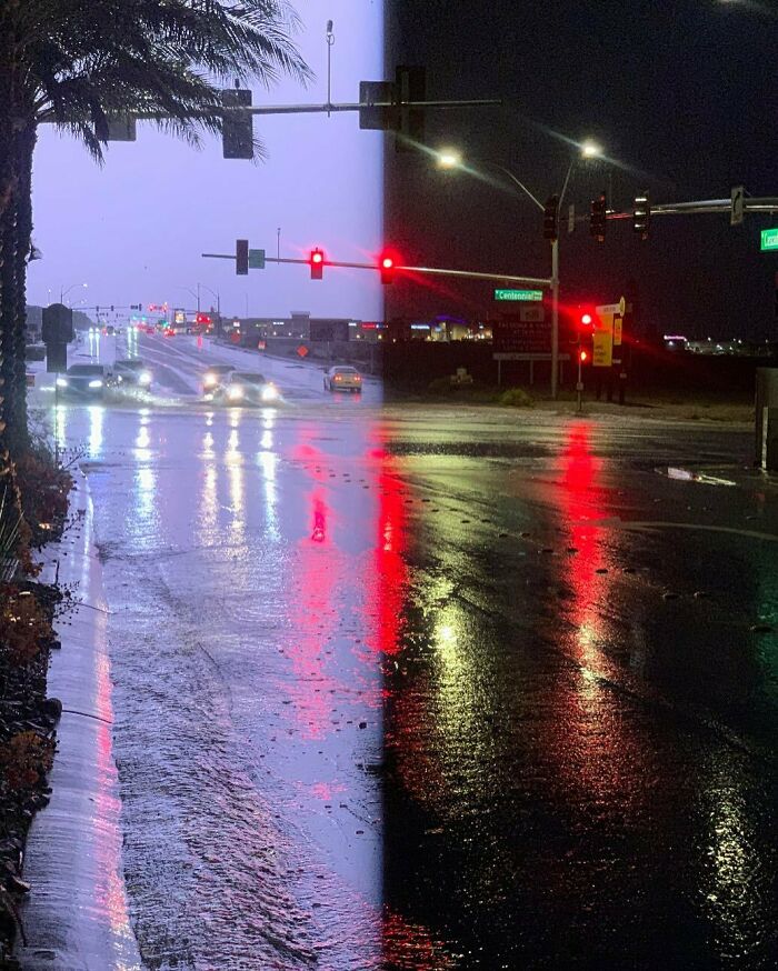 Foto hecha justo cuando cayó el rayo. Día y noche por un momento