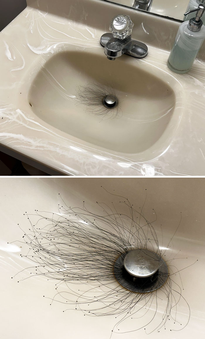 Llevaba una semana sin usar este lavabo y ha salido esto. Se sentía como pelo fino