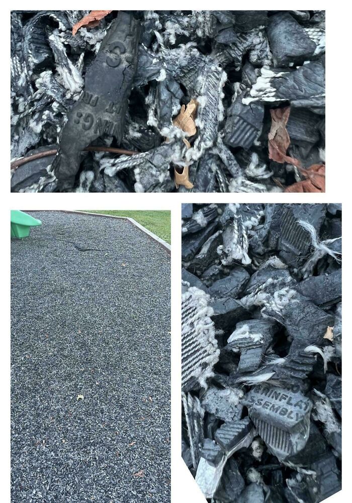 El suelo blando del parque está formado por lo que parecen suelas de zapatos recicladas