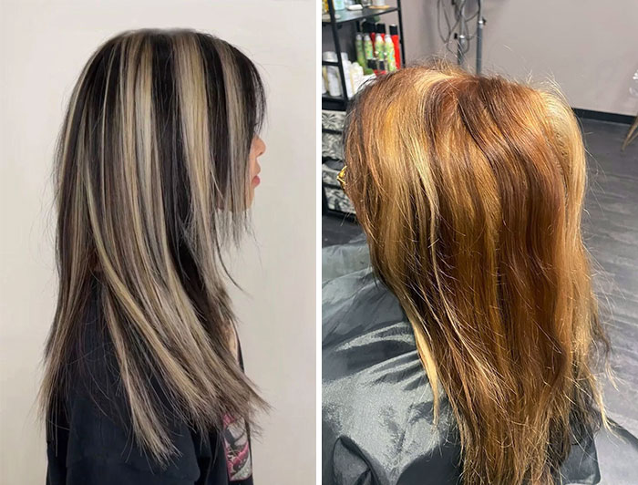 Pedí pelo negro con mechas, como en la primera foto. La segunda es como acabé