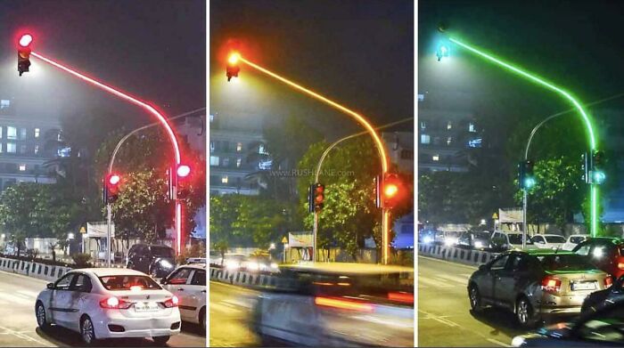 Semáforos con luces LED en el poste