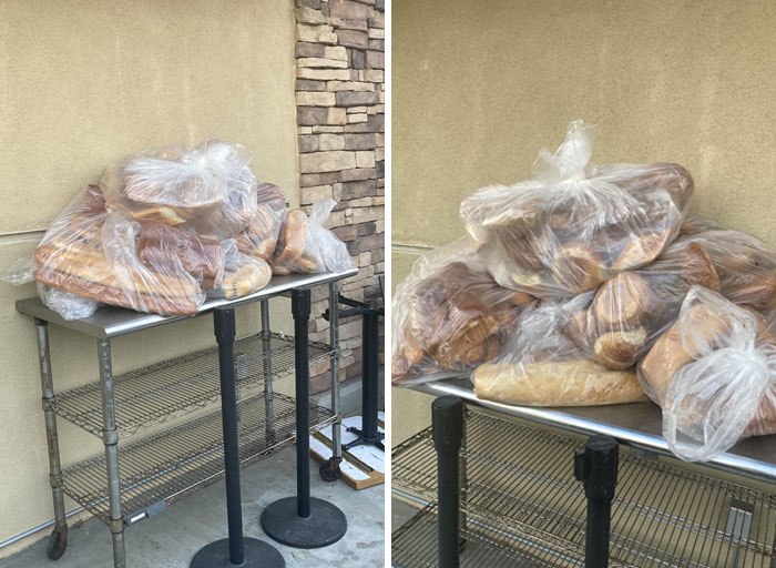 Me obligaron a tirar bolsas de pan en el trabajo. Hay un refugio para indigentes a dos millas de donde trabajo. Toda esta comida desperdiciada