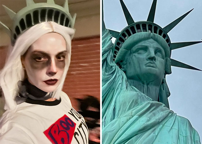 Anne Hathaway es una terrorífica estatua de la libertad