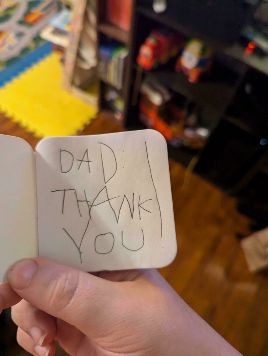 My son (4) left me a note this morning in his new notebook.