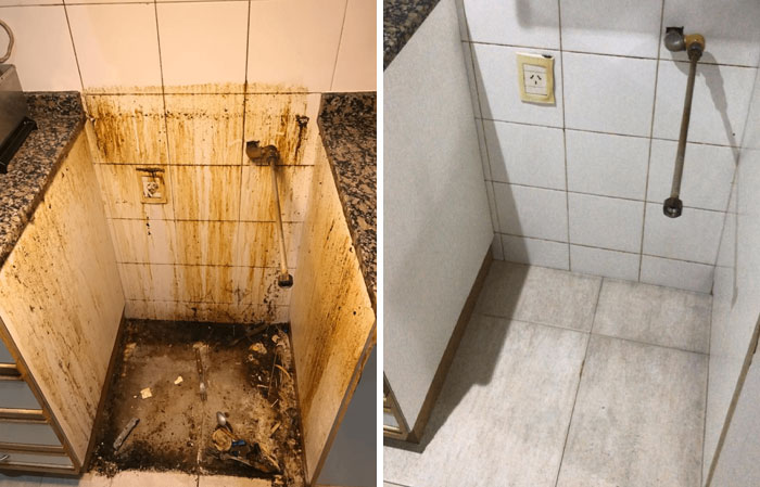 Antes y después de la parte de atrás del horno en mi nuevo apartamento