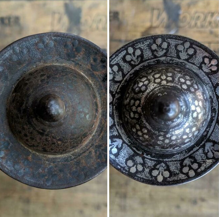Antes y después: limpié un pomo de espada con incrustaciones de plata de hace 300 años