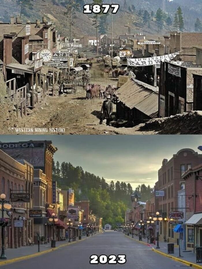 Calle principal - Deadwood, Dakota, 1877 y la actualidad