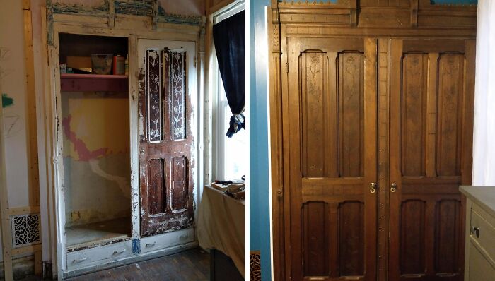 Como parte de mi reciente renovación del dormitorio decidí restaurar este armario de casi 100 años de antigüedad en lugar de arrancarlo y sustituirlo por algo nuevo con mucho menos carácter. A veces las cosas viejas pueden seguir siendo bonitas con un poco de trabajo.