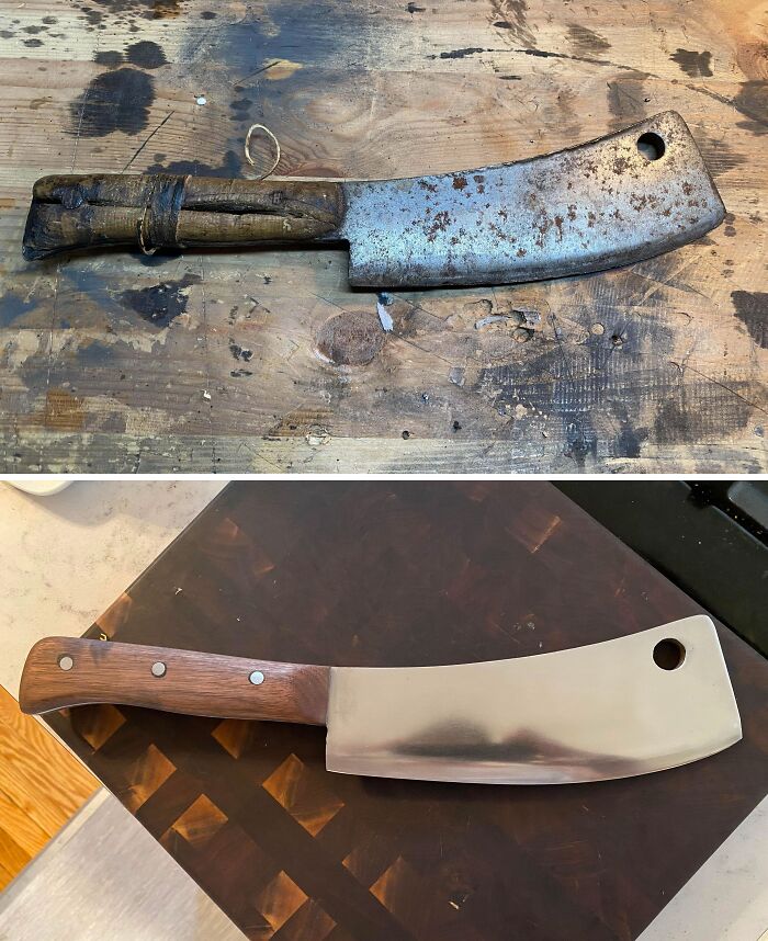 El cuchillo de carnicero de mi tía abuela. Me pidió un mango nuevo y me pasé un poco.