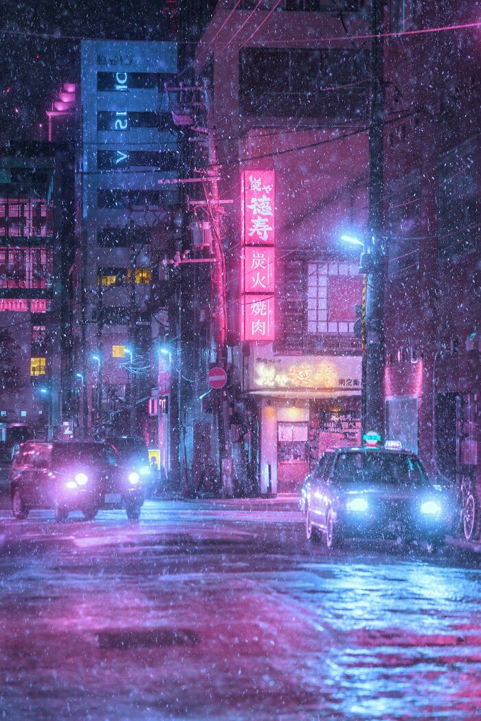 Noche nevada en Sapporo, Japón