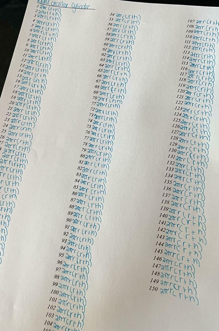En mi escuela, cuando te equivocas en una fórmula en los exámenes semanales, te obligan a escribirla 150 veces. Tengo 4 más de estos que hacer