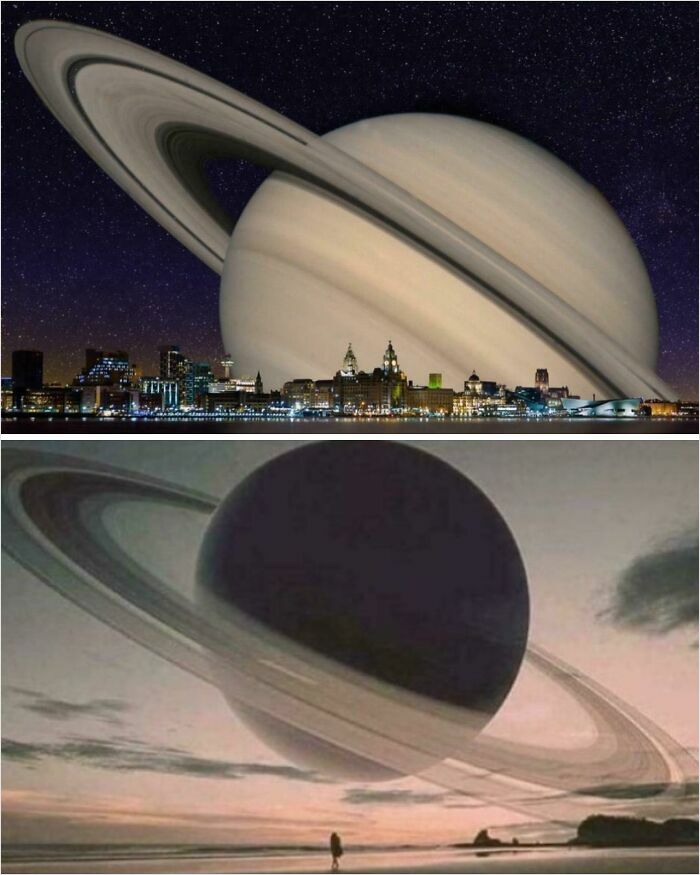 Si Saturno estuviera tan cerca de la Tierra como la Luna, este es el aspecto que tendría