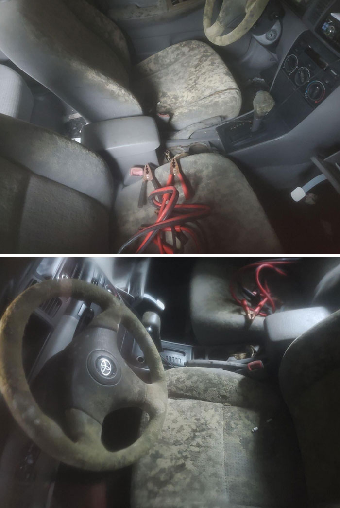 Mi mamá se comprometió amablemente a encargarse de cuidar mi coche mientras yo estaba de viaje. No obstante, no lo hizo, y ahora la batería está muerta y el interior lleno de moho