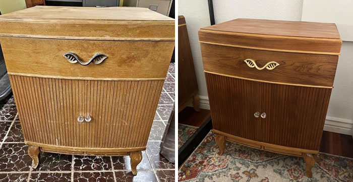 Encontrado en el marketplace de Facebook por 15 dólares y reformado como mesita de noche.
