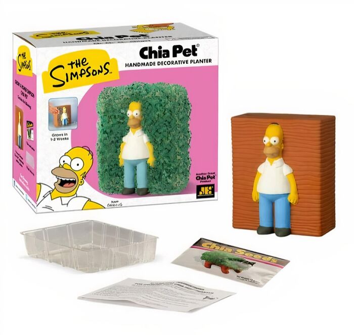 Una planta de chía con temática de Los Simpson que recrea uno de los memes más famosos de la serie