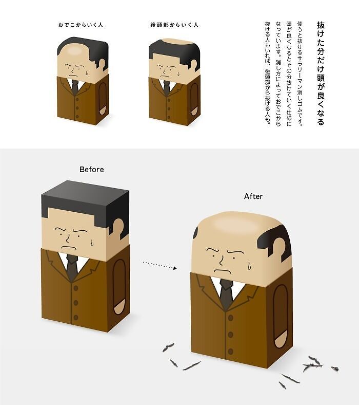 El artista japonés Kazuya Ishikawa crea unas divertidísimas gomas de borrar que se «quedan calvas» lentamente al usarlas