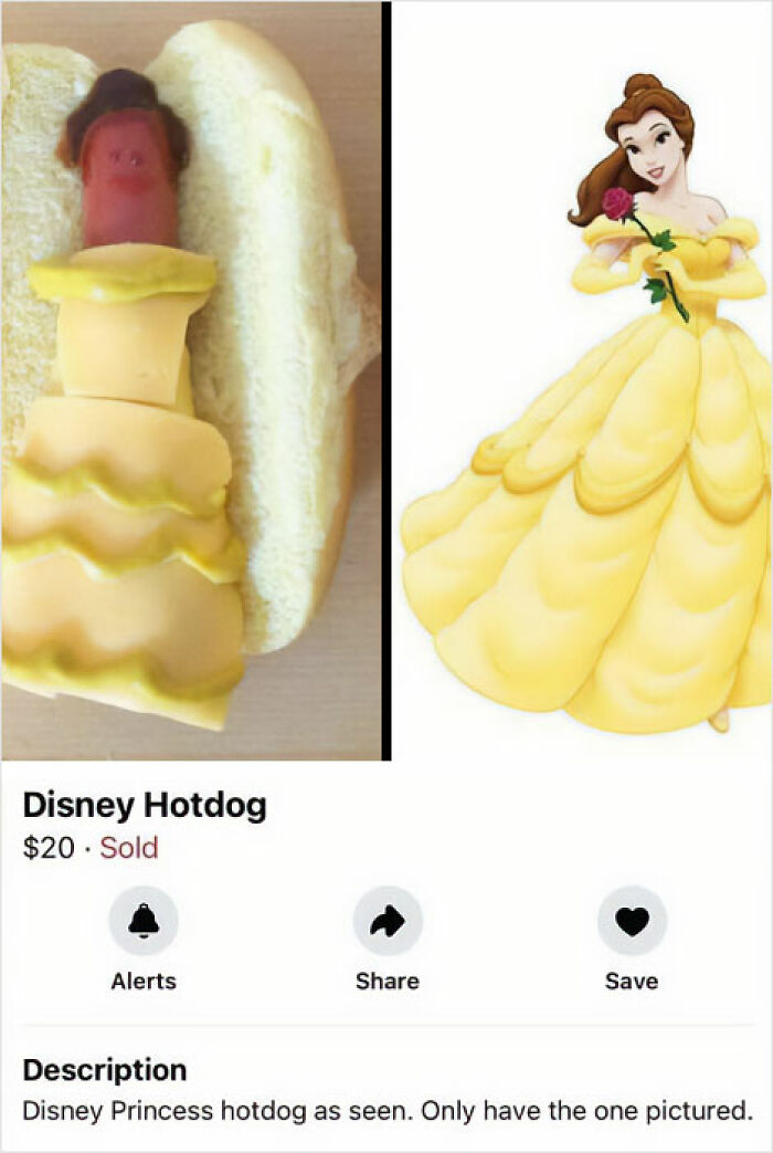 Perro caliente disfrazado de princesa Disney, ejemplo de cosas raras que la gente encontró a la venta en Facebook Marketplace.