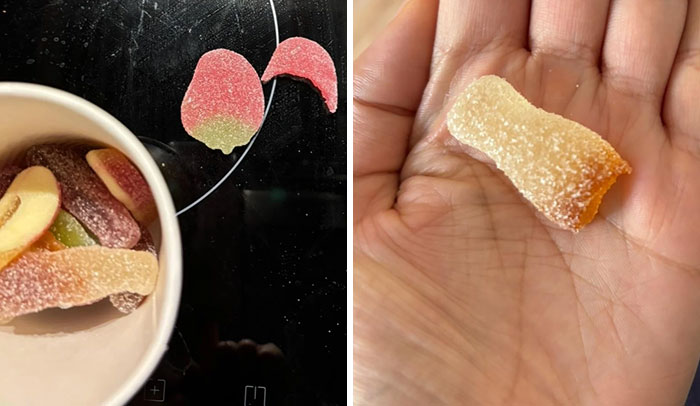 Dulces gomitas caídas y deformes que representan citas que no salieron nada bien compartidas en internet.