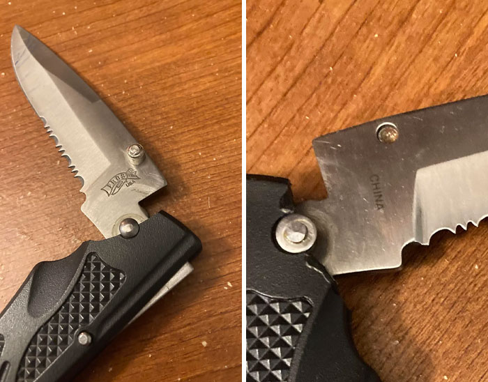 Tengo un cuchillo que dice EE.UU.. Se rompió y luego me di cuenta de que dice China en la parte posterior