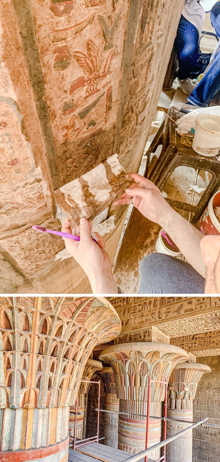 “Columna egipcia antigua con jeroglíficos, restaurada, destaca hallazgos del pasado lejano.”