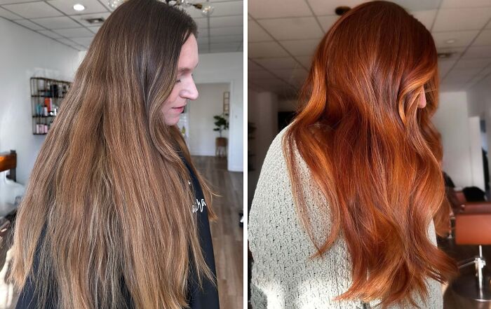 Comparación de antes y después de un buen corte de pelo mostrando cómo cambia el rostro con nuevo estilo y color vibrante.