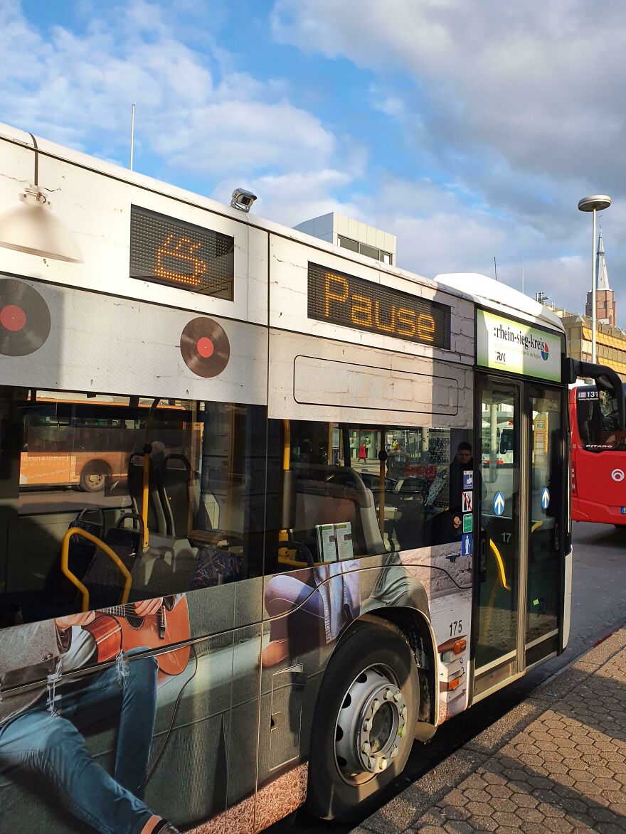 Busses In Germany Show A Coffee When The Driver Is Taking A Small Break