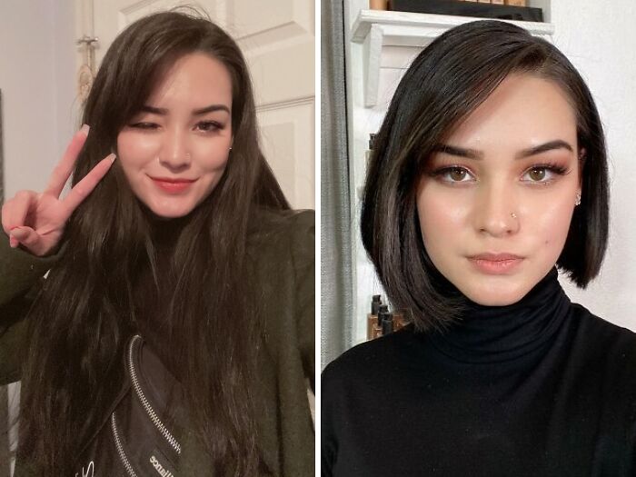 Mujer con cambio de look mostrando cómo un buen corte de pelo puede transformar su rostro de forma notable.