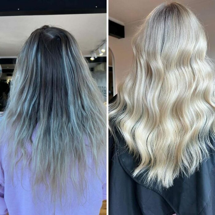 Antes y después de un buen corte de pelo que mejora notablemente el aspecto del rostro con cabello más saludable y estilizado.