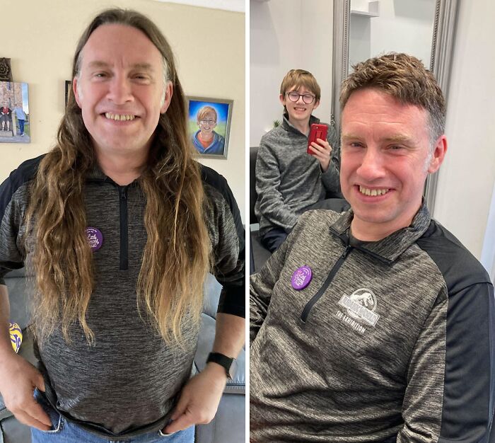 Hombre antes y después de un corte de pelo mostrando cómo un buen corte puede cambiar tu rostro notablemente.