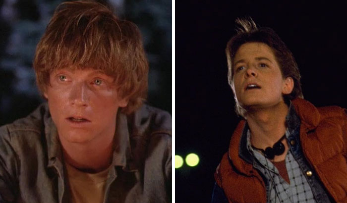 Dos actores en escenas diferentes, representando reemplazos en películas.