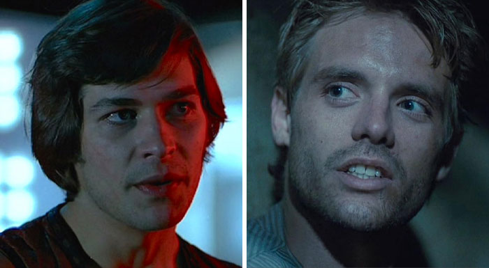 Dos actores interpretando al mismo personaje en diferentes escenas de una película.