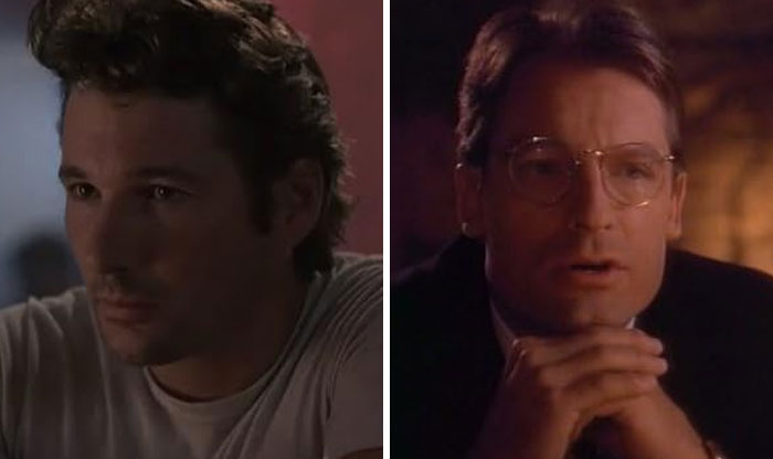 Dos actores en escenas diferentes, representando cambios en películas por diversas razones.