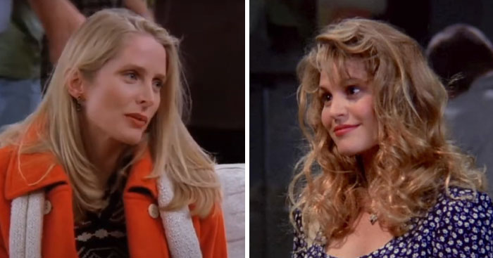 Actrices reemplazadas en una película, dos mujeres rubias con expresiones faciales diferentes en escenas separadas.