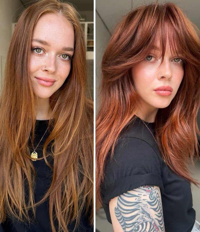Chica con transformación de corte de pelo que mejora el rostro mostrando un cambio de estilo y confianza.