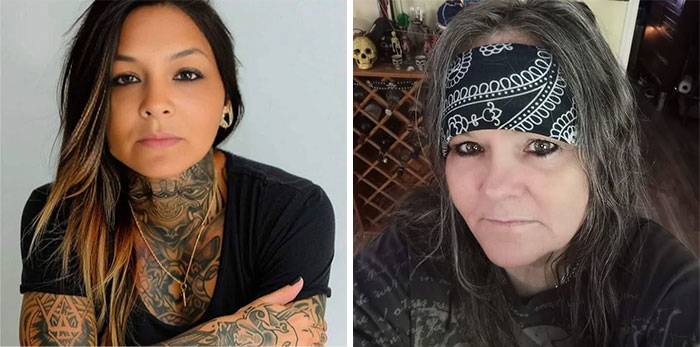 Dos mujeres con tatuajes, una con cabello suelto y otra con bandana, ilustrando la diferencia entre Instagram y realidad.